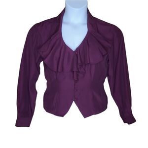 VINTAGE 90s purple‎ ruffle renaissance long sleeve royalcore blouse top S